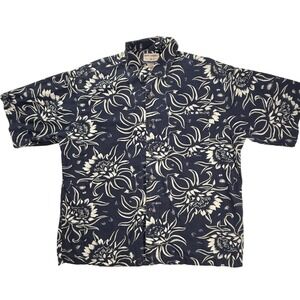 High Sierra Mens Large Navy Blue Floral Cotton Short Sleeve Button Down Shirt